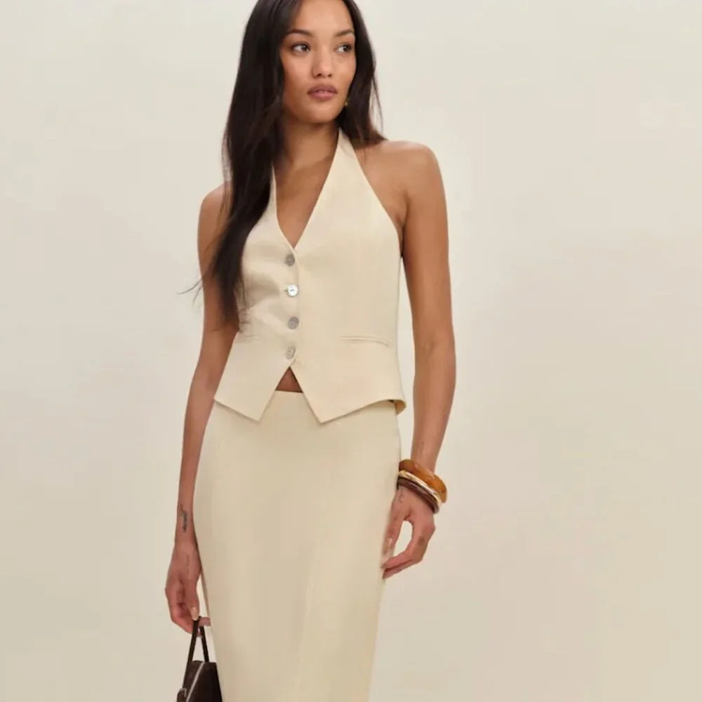 Reformation Hazen Linen Two Piece Ivory - Size 4